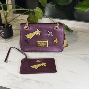 Coach Purple Star-Embellished Clutch and Wristlet
